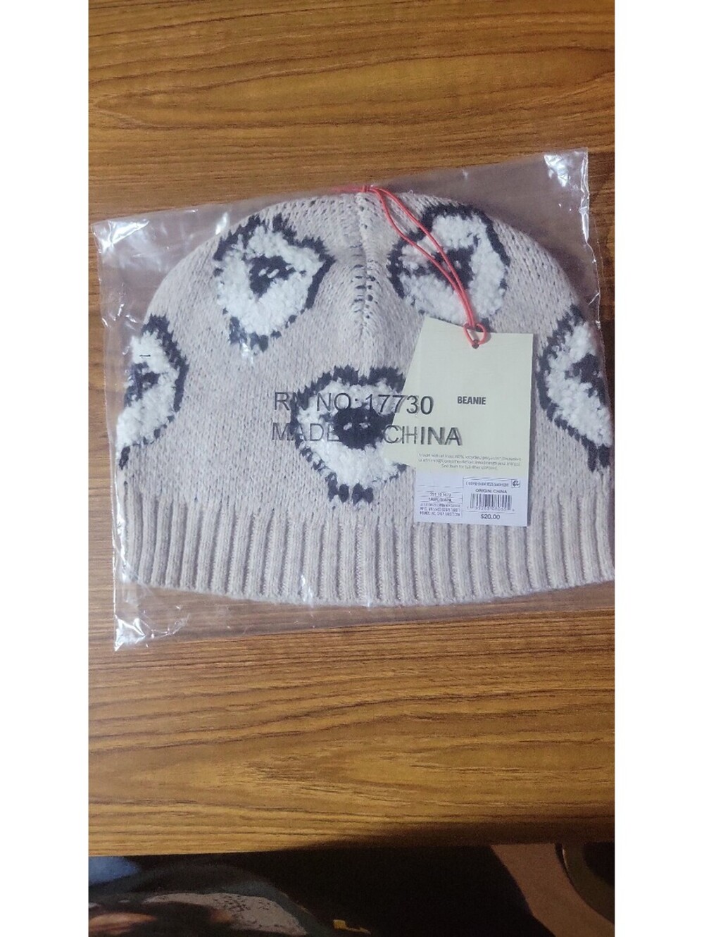 Woolrich Beige and Black Patterned Knit Beanie Hat